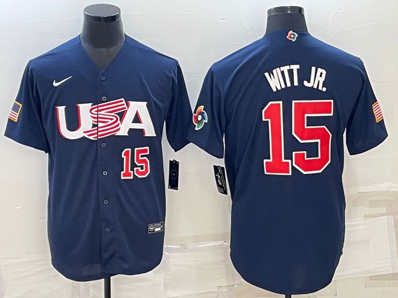 Men 2023 World Cub USA #15 Witt jr Blue Nike MLB Jersey1->more jerseys->MLB Jersey